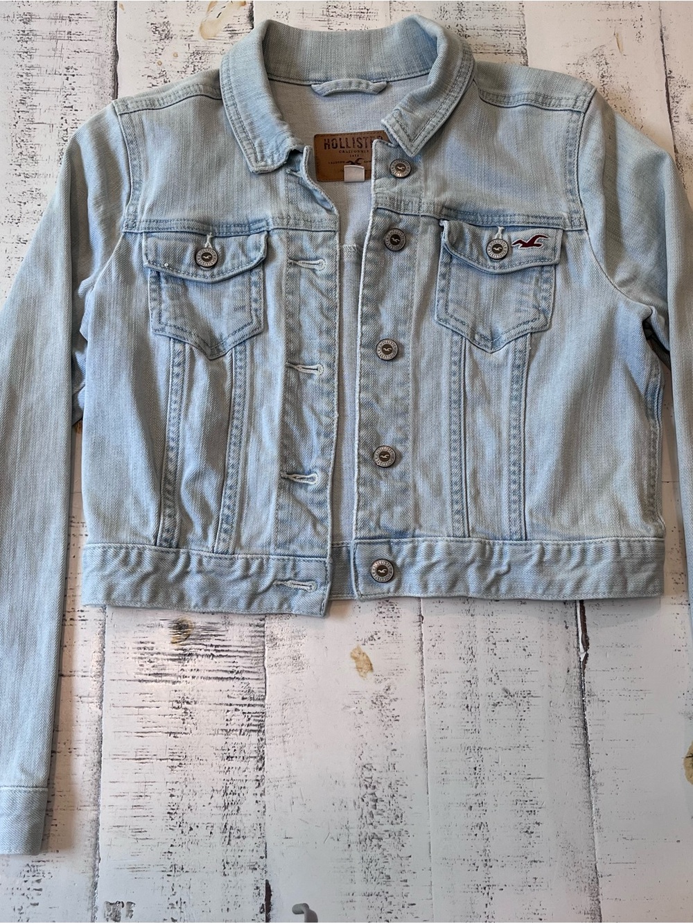 Hollister Light Wash Cropped Denim Jacket - Pale Blue